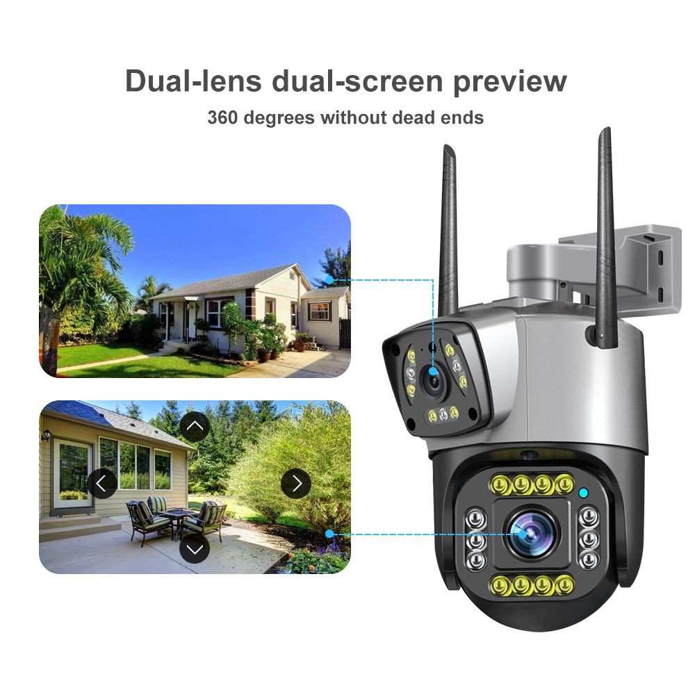 Ptz Wifi Outdoor Dual Lens 2mp+2mp 4mp In Total Dual Ir Led Color Night Vision Camera