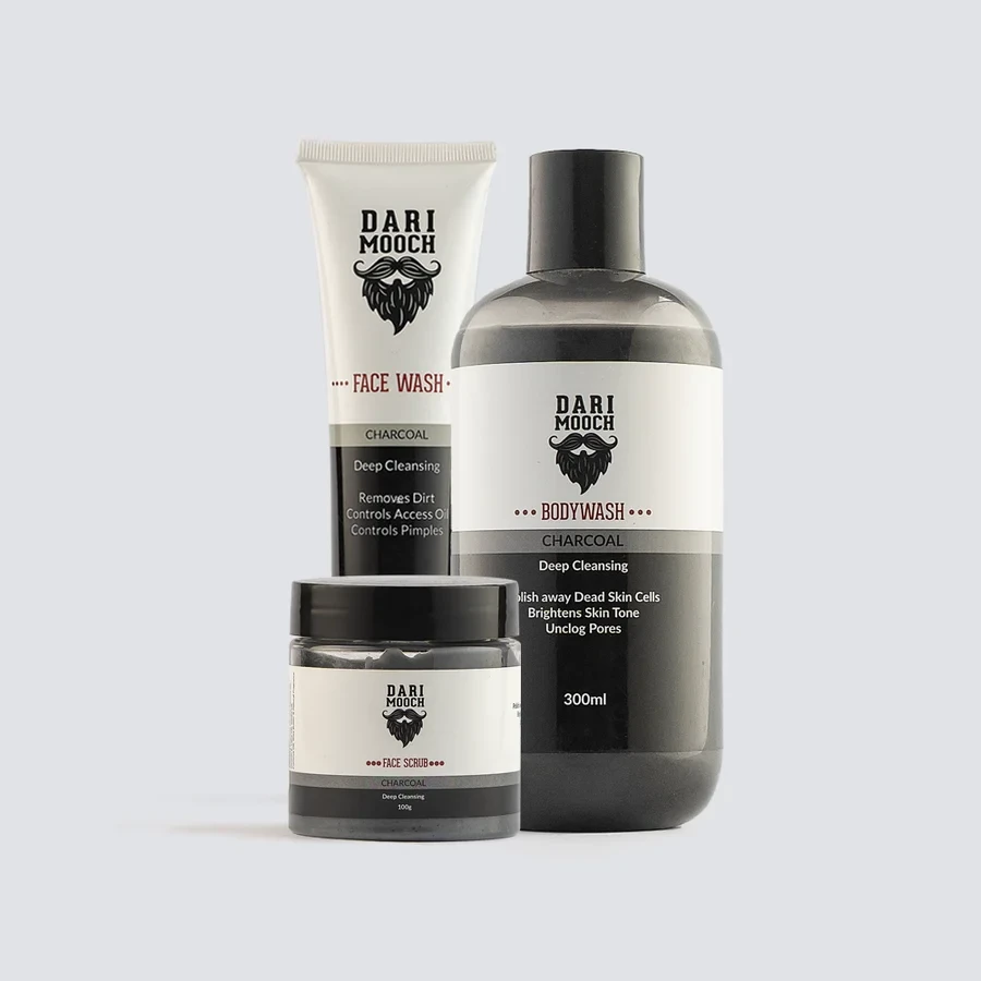 Dari Mooch Charcoal Facewash + Charcoal Body Wash + Charcoal Scrub