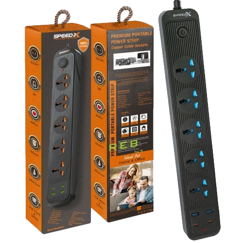 504pu Speed-X Premium Portable Power Strip 5socket+2usb Port+2 Type C Usb